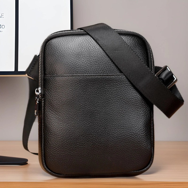 Top Layer Cowhide Men's Shoulder Bag Simple Outdoor Sports Casual Vertical Leather Sling Bag for Daily Wear And Travel