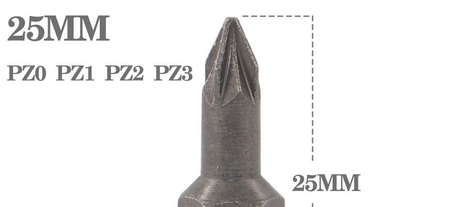 S2 25mm/50mm/100mm CR-V PZ Pozidriv Bits 1/4 Zoll 6,35mm Sechskantschaft PZ0 PZ1 PZ2 PZ3 PZ4 Anti Slip Elektro-Schraubendreher-Bit-Set – Detail 12