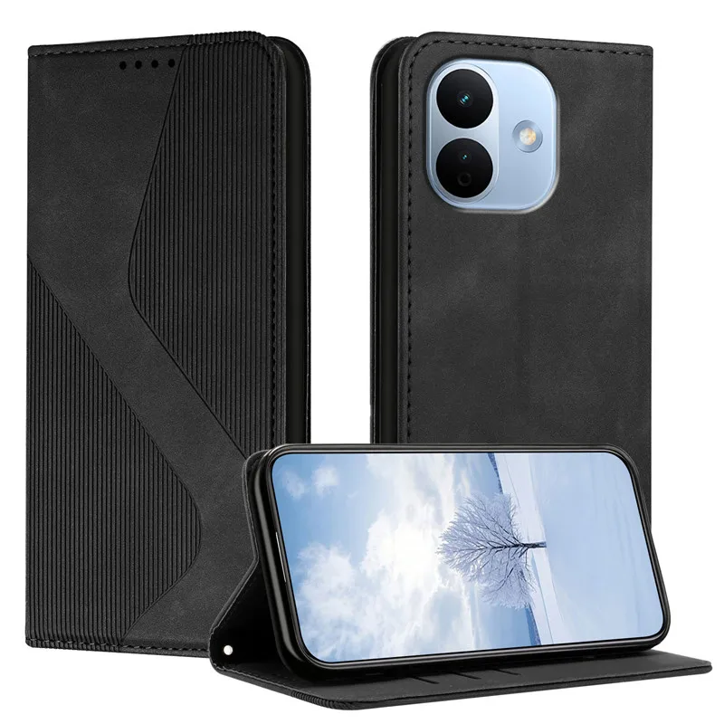 Leather Magnetic Wallet Flip Case with Book Stand - Universal Phone Cover