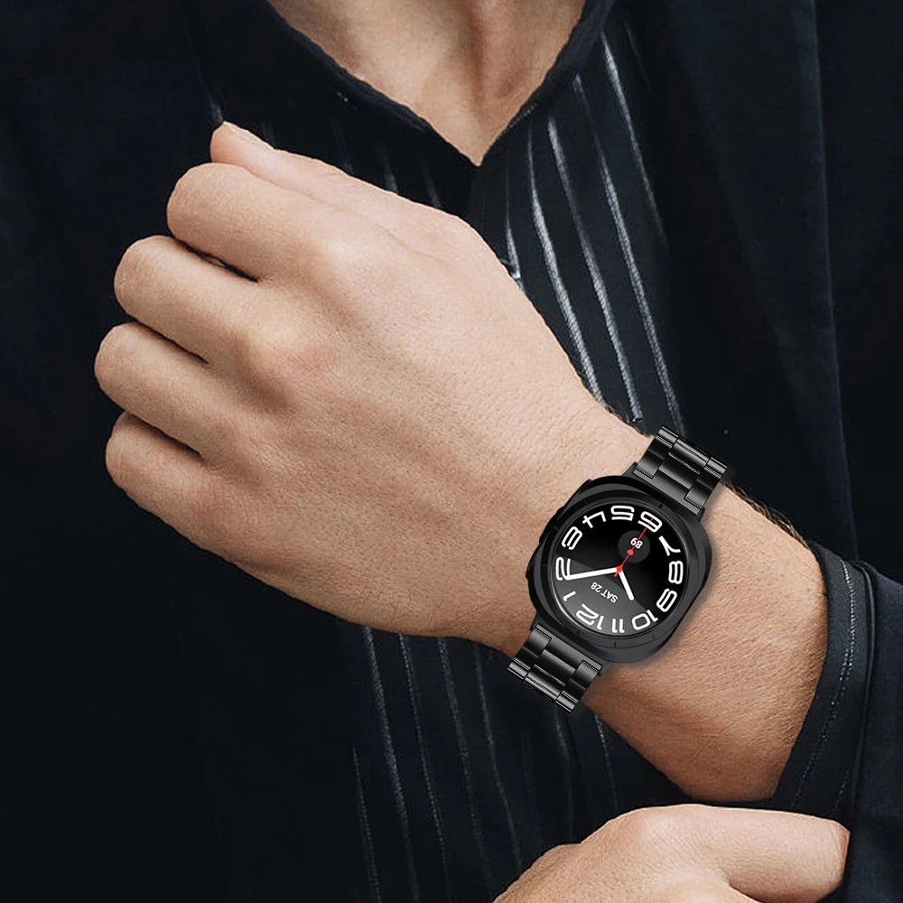 Deluxe Stainless Steel Strap with Soft TPU Case Protector for Galaxy Watch Ultra 47mm