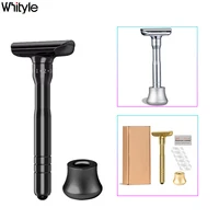 Whityle 01TS Double Edge 1-8 Sharpness Adjustable Safety Razor With Holder Stand For Men Manual Shaving Shaver with 5 Blades