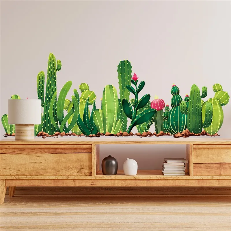 

Vivid Cactus Flower Wall Stickers For Living Room Bedroom Baseboard Decoration Diy Natural Mural Art Home Decals Plant Posters