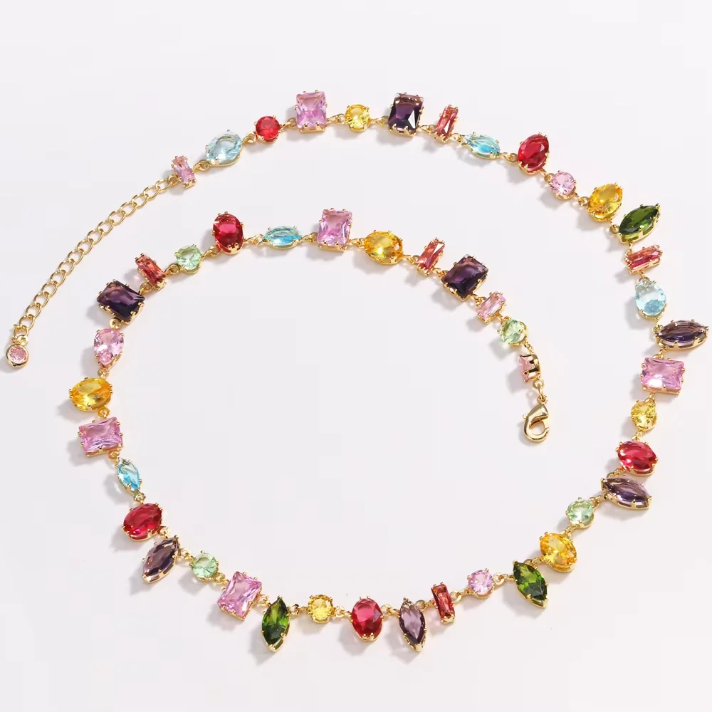 Luxury Colourful Crystal Zircon Necklace for Women Fashion Party Jewelry Accessory Ladies Elegant Zircon Jewelry - 5