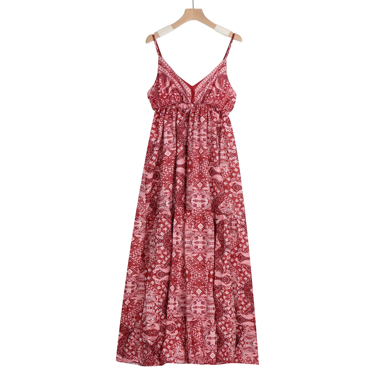 Boho Backless Sexy Sling Fashion Print V-Neck Maxi Dress