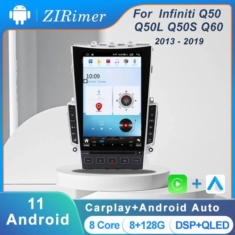 

ZIRimer Android For Infiniti Q50 Q50L Q50S Q60 2013-2019 Car Radio Tesla Screen Stereo Multimedia Player Carplay Auto 8G+128G 4G