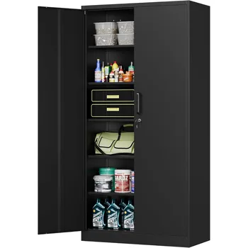 Black Garage Storage Cabinet with Doors and 5 Shelves 1