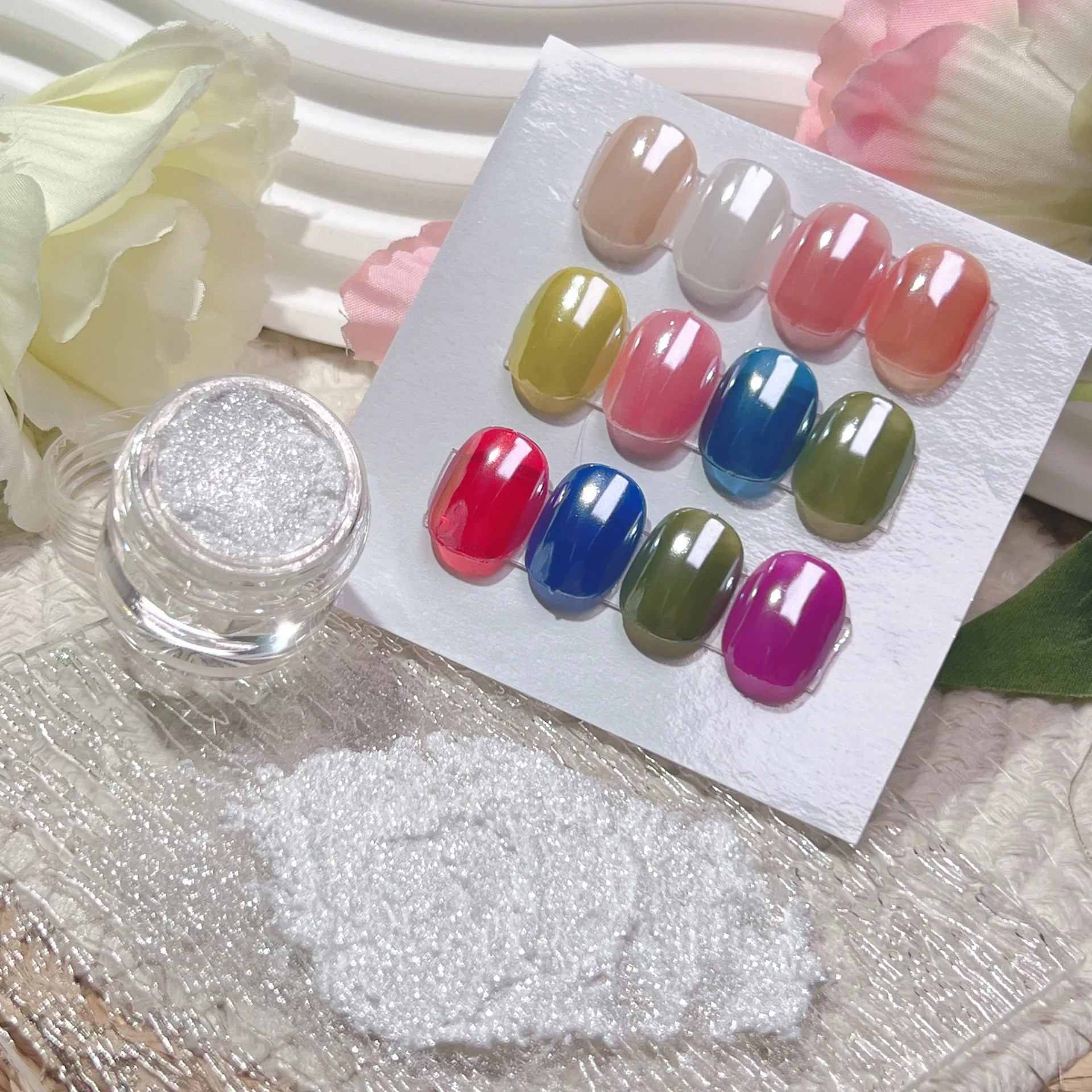 Nail Powder White Chrome Nail Powder Super Glossy Clear Mirror Effect Smooth Pearl Glitter Pigment White Ice Transparent moonlight Powder,nail pigment,nail glitter,reflective powder