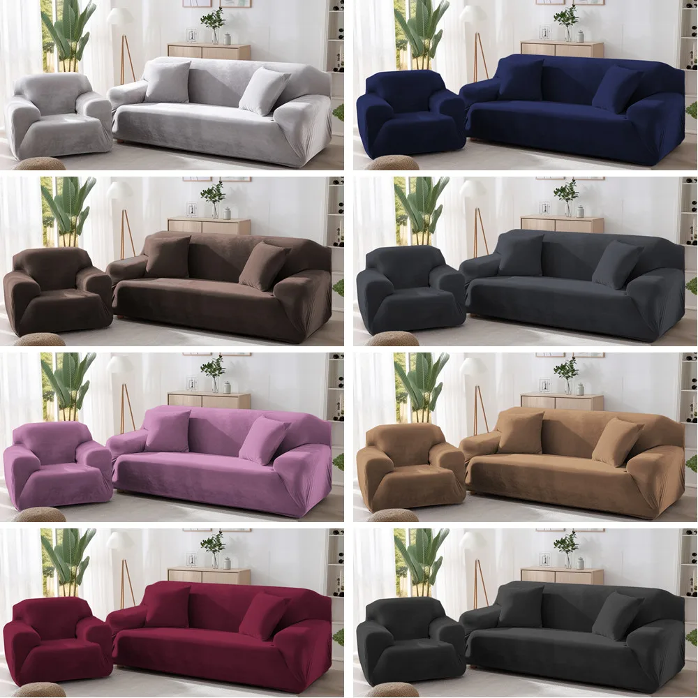 Velvet Sofa Cover Thick Elastic 1/2/3/4 Seater Sofa Cover for Living Room Velvet Plush L Shaped Corner Sofa Cover Couch Cover 5