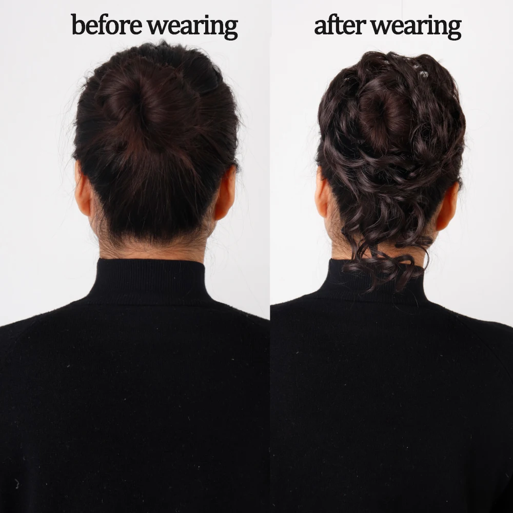 MISSQUEEN Synthetic Messy Curly Bun Extensions With Elastic Rubber Band Solid Color Black Brown Blonde Bun For Women Wigs