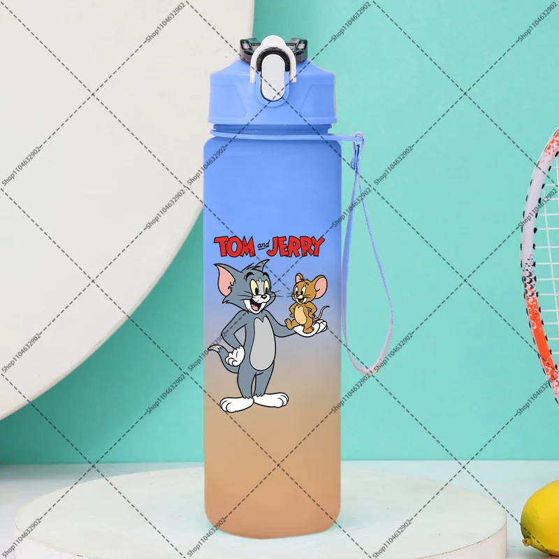 Tom and Jerry 750ml Cartoon Sports Water Bottle with Straw - Cute Anime Print