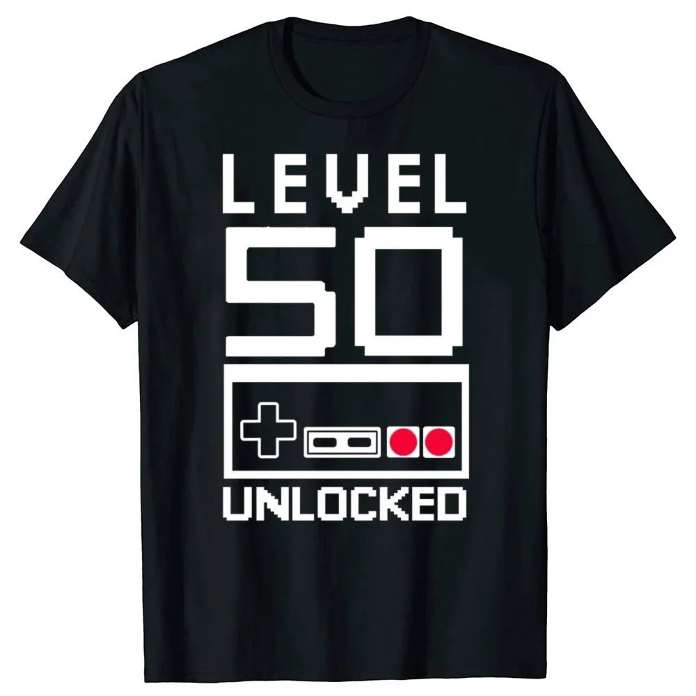 Level 50 Years Old 1976 50th Birthday Gift T-Shirts Grafik-Baumwoll-Streetwear-Kurzarm-T-Shirt mit O-Ausschnitt im Harajuku-Stil, übergroßes T-Shirt