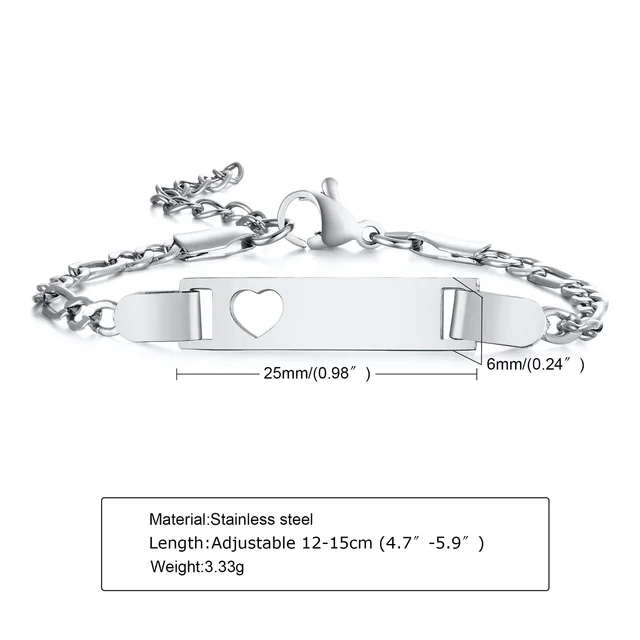 Custom Personalized Name Baby ID Bracelet, Stainless Steel Curb Chain Link Crown Bracelet Newborn Gilrs Boy Gifts Not Allergic 1048S  silver