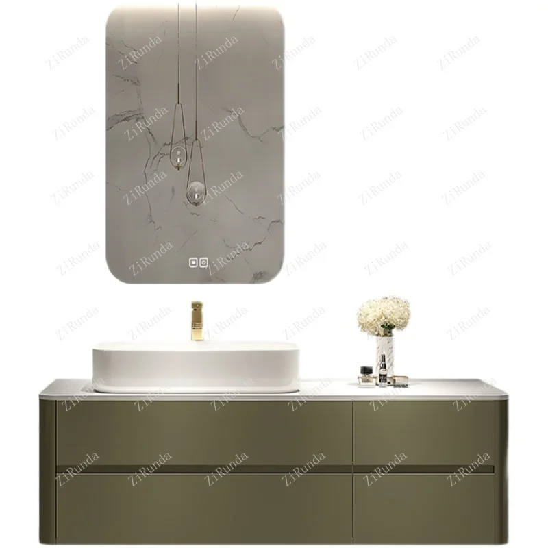 ~Stone Plate Bathroom Cabinet Solid Wood Wash and Wash Basin Cabinet Combination Washstand Bathroom