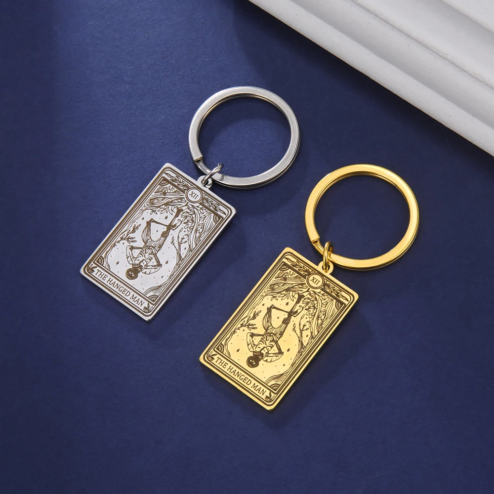 Dawapara Skeleton Tarot Karte Schlüsselbund Edelstahl Glück Amulett Ringelblume Tarot Schlüsselring Schädel Gothic Halloween Schmuck Geschenk – Detail 24