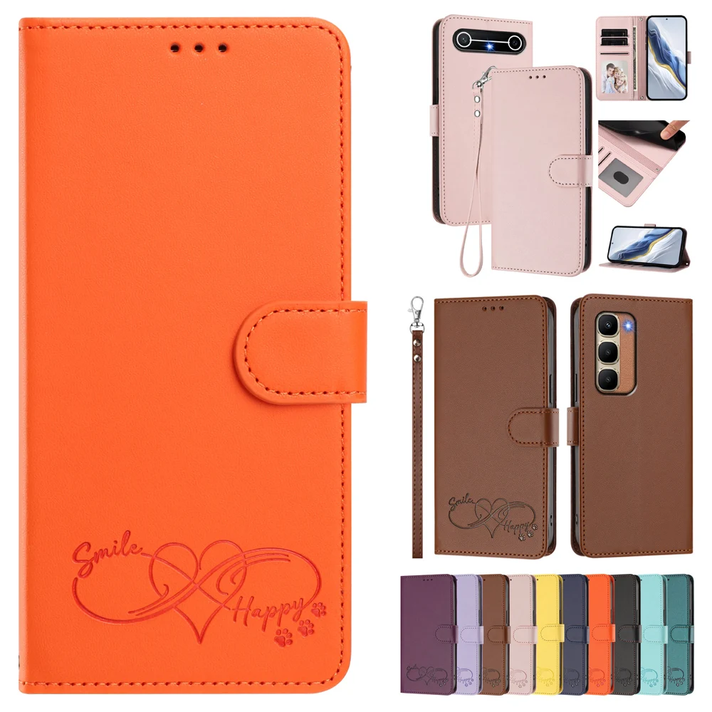 Leather Stand Flip Wallet Phone Cover with Card Holder and Strap