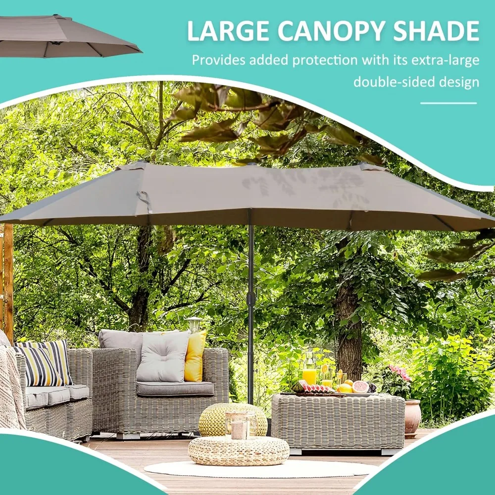 Patio Umbrella Double-Sided Outdoor Market Extra Large Umbrella with Crank, Cross Base for Deck, Lawn, Backyard an 3