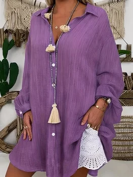 Luxurious Vertical Texture Shirt Dress with Stand Collar Loose Slimming Versatile Commute Midi-Length Dress for Women 1