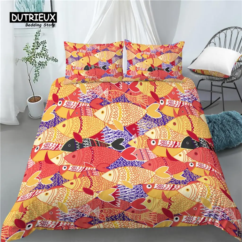 

Luxury 3D Color Fish Print Home Living 2/3Pcs Comfortable Duvet Cover PillowCase Kids Bedding Set Queen and King EU/US/AU Size