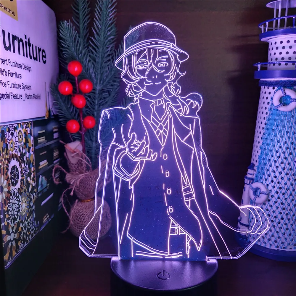 night lamp for bedroom wall Anime Bungou Stray Dogs Acrylic 3D Night Light Nakahara Chuuya Led Neon Table Lamp for Children Bedroom Decor Lampara Manga Gift dinosaur lamp