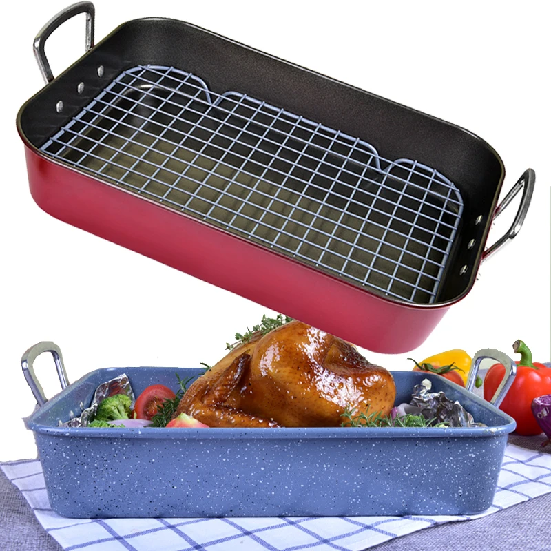 NonStickCarbonSteelTurkeyRoastingRoasterPanwithRackand