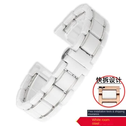 Elegant Ceramic Watch Strap - Precision Steel Watchband for Men and Women, Luxurious Design in 18mm, 20mm, 22mm Sizes (White silver)