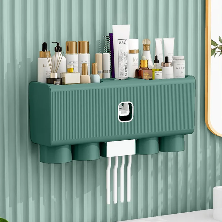 

Wall-mounted punch-free toothbrush storage rack bathroom toothbrush holder toothpaste squeezer mouthwash toothbrush cup set