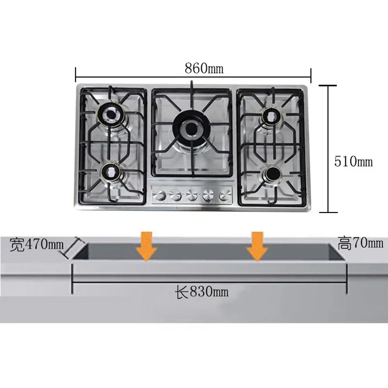 Five-hole Gas Cooktop Stainless Steel Built-in 5 Burners Stovetop LPG/NG Convertible Gas Stove Top Dual Fuel Hob 4