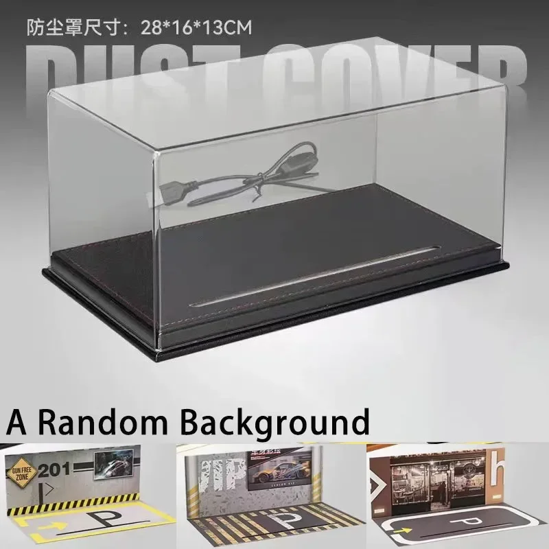 ארון תצוגה אקרילי ברור עם תאורת LED אמביינט ורקע, תחתית עור לדגם רכב מדליק, תיבת תצוגה עמידה באבק