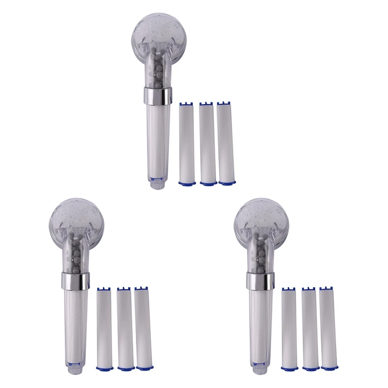 

3 Set Negative Ions Bathroom Handheld Shower Water Saving Head Set With 3 Filters High Pressure Shower Head Hand Shower