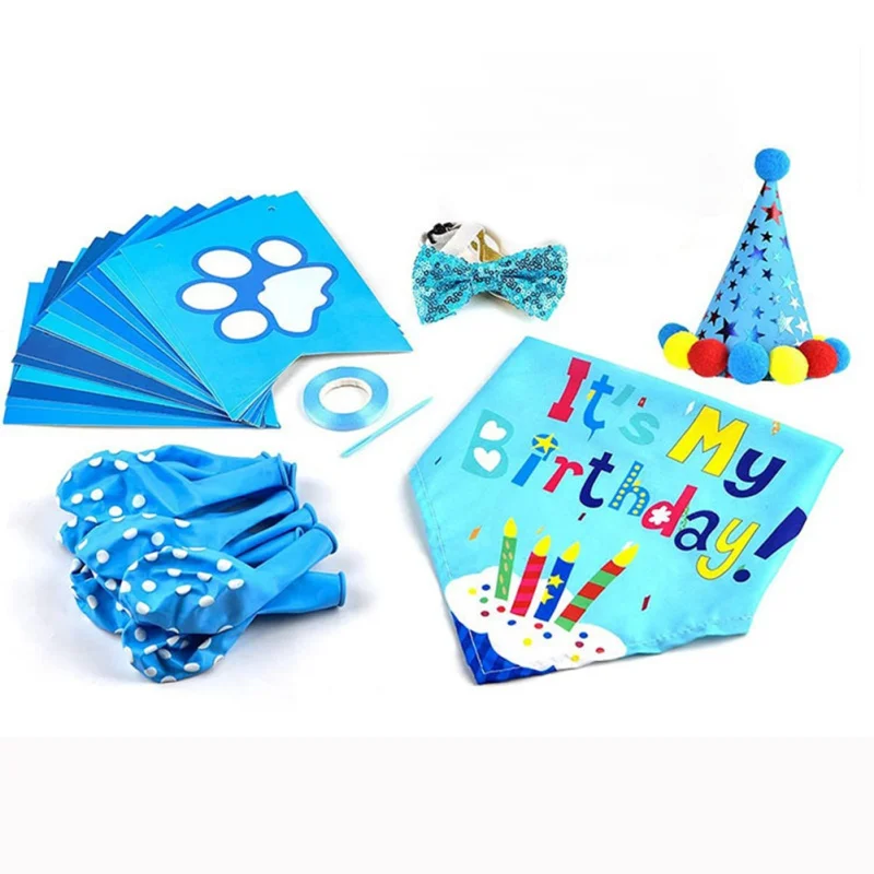 Pets Dog Happy Birthday Decoration Dog Costume Hats Bowknot Bandana Neckerchief Bibs Banners Party Cat Dog Pets Accessories 6