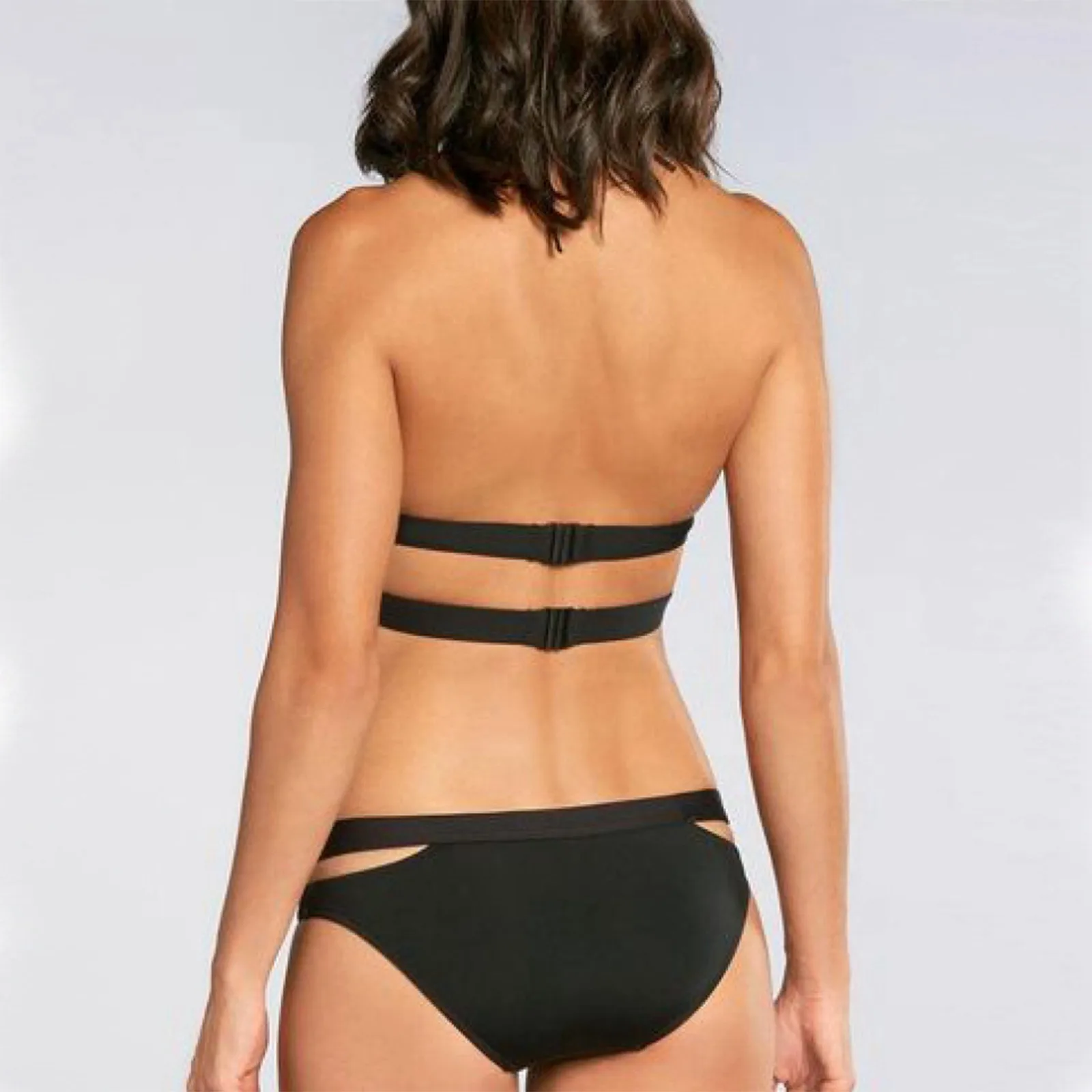 

Black Women Bra And Pants Underwire Gathering Bra Set Satin Bikini