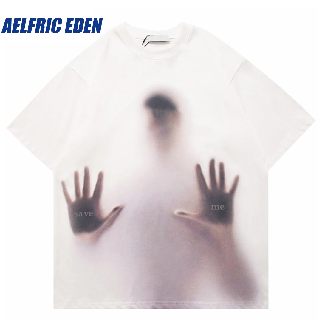 

Aelfric Eden SOS Graphic T Shirt Hip Hop Streetwear 2023 Men T-Shirt Summer Short Sleeve Tshirt Harajuku Tops Tees Cotton White