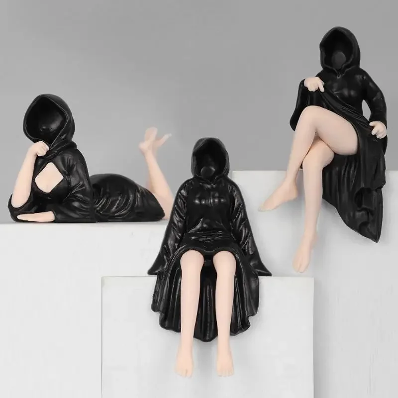 3D geheimnisvolle Statue Gothic schwarze Robe Königin Figur Bücherregal Skulptur gruselige sitzende Statuen Desktop Ornamente Halloween Geschenke