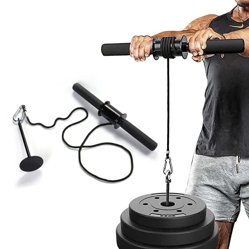 Arm Strength Trainer Weight Lifting Rope Waist Roller Power Stick Gym Fitness Forearm Trainer Strengthener Hand Gripper Strength Triceps Exerciser
