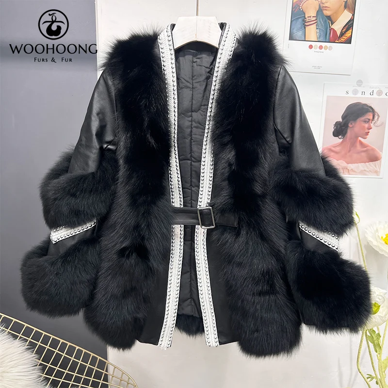 

Новинка, пальто из натурального меха, зимняя куртка, Женская куртка из лисьего меха, верхняя одежда из лисьего меха