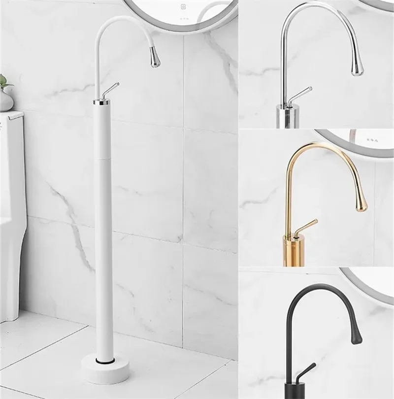 Gold Bathroom basin Faucet Brass Floor Standing  Bathtub  Hot and Cold Tap super long water drop design black sink tap