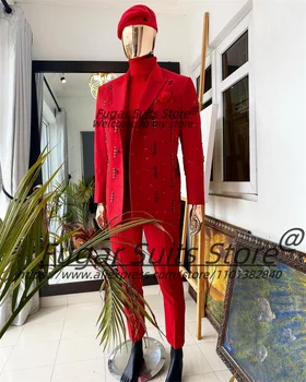 Blazer da ballo maschile con perline in pietra lucida Smoking da sposo di fascia alta Smoking da uomo con risvolto a punta sottile Abiti da 2 pezzi Set personalizzato Ropa Hombre