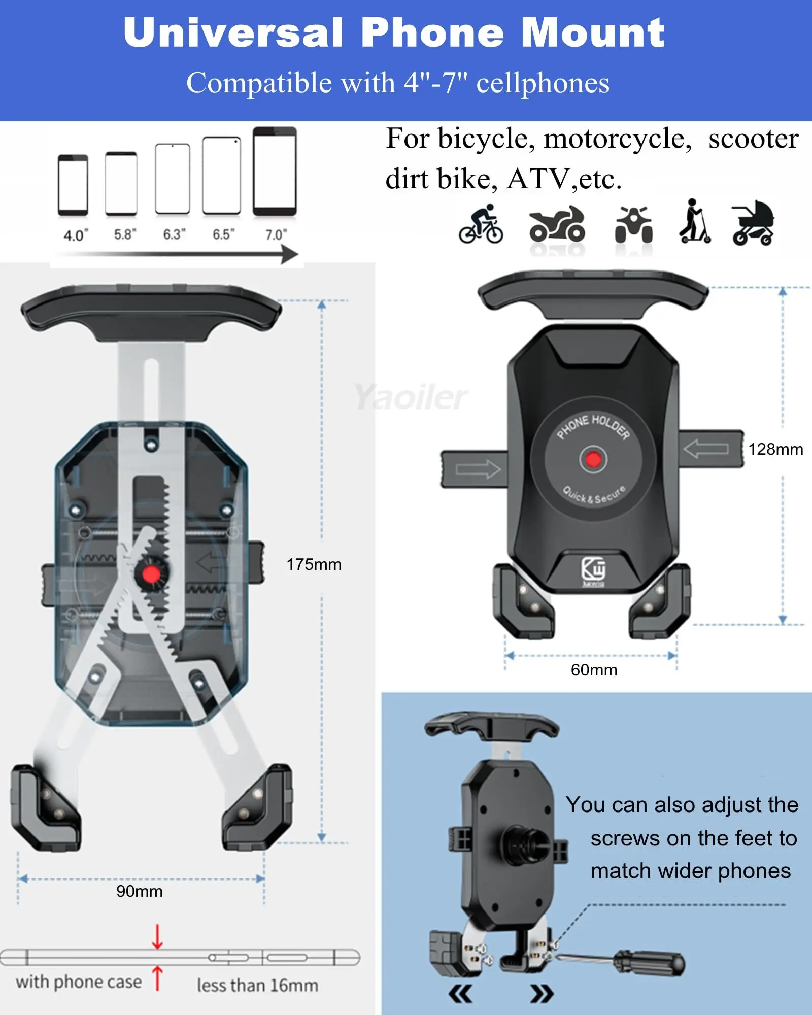 Universal Quick-Lock Handlebar Phone Mount for Motorcycles, Bicycles, ATVs, and Scooters