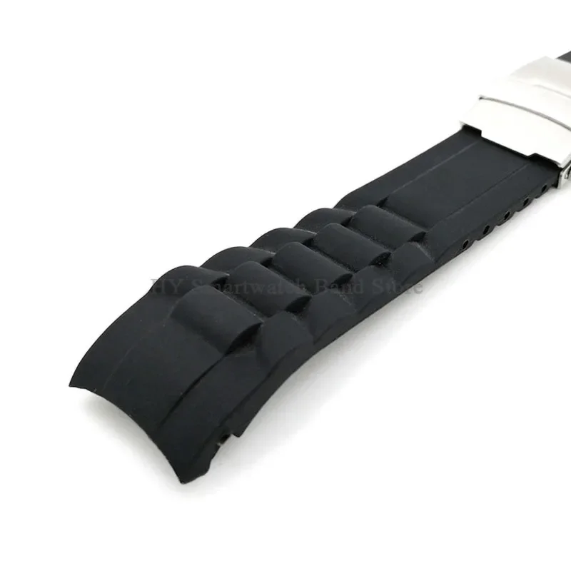 Waterproof Silicone Curved-End Watch Strap with Folding Buckle