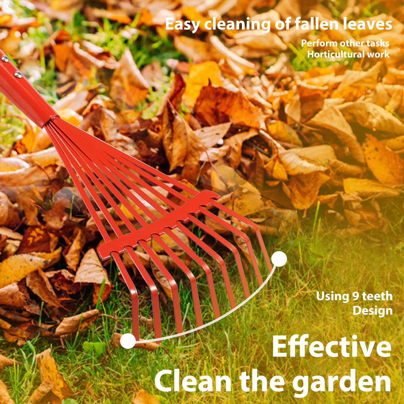 2Pcs Kids Rakes Detachable Wood Handle Leaf Rake Portable Kids Lawn Rake Multipurpose Gardening Small for Gardening