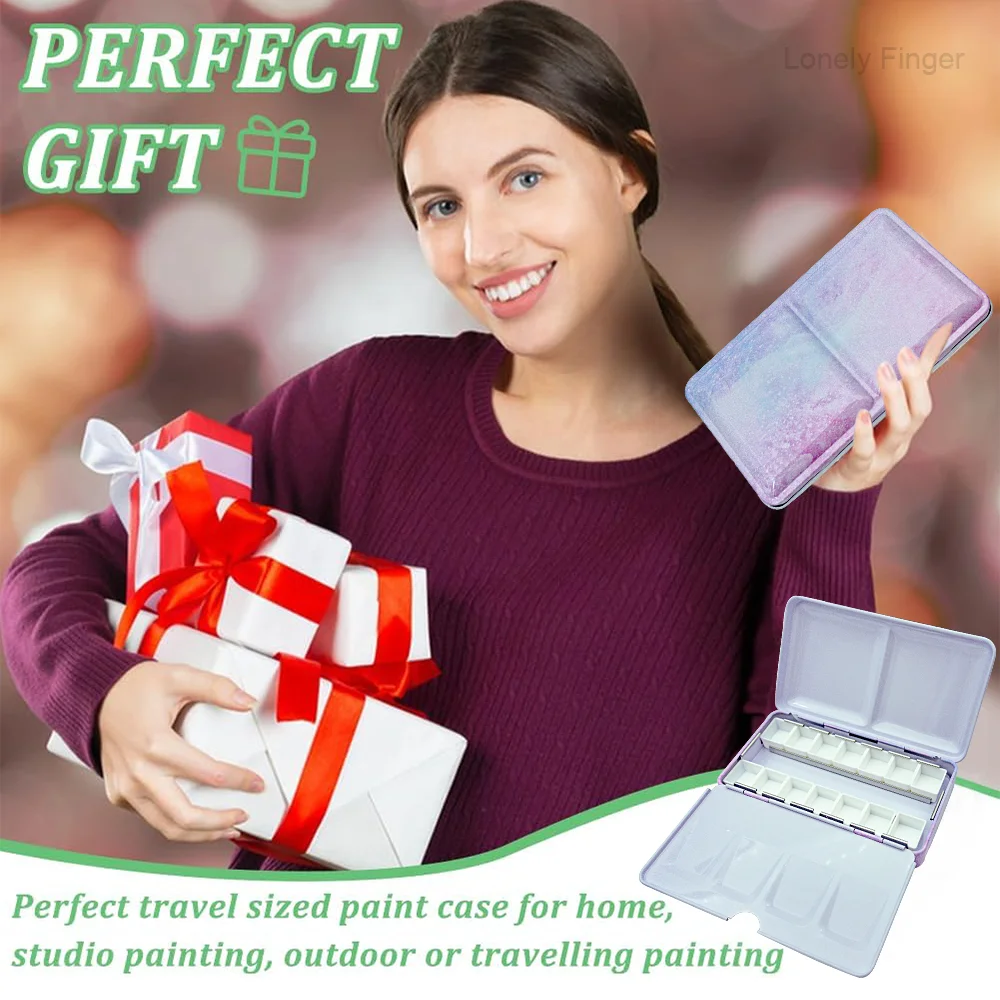 여행용 아티스트 빈 수채화 틴 박스 팔레트 페인트 케이스, 14개의 하프 팬이 포함된 작은 다채로운 틴, 여행, 스케치에 이상적