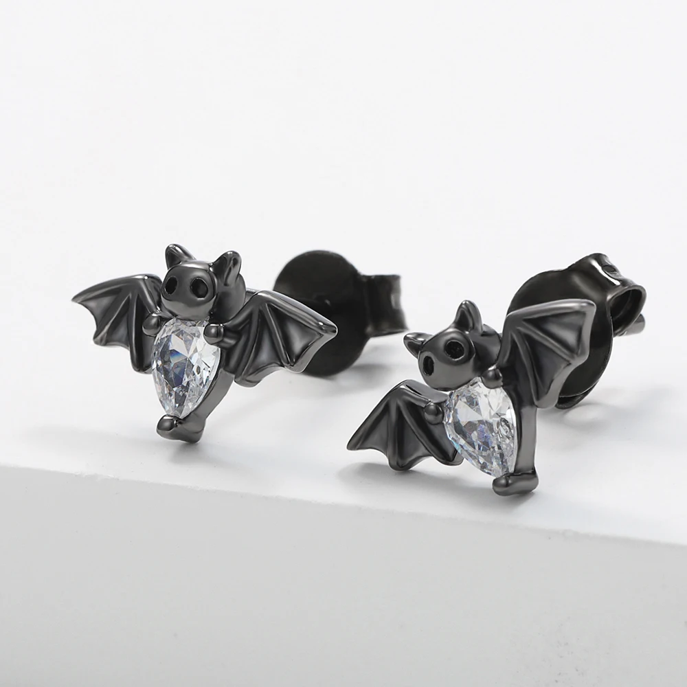 POPLYKE Orecchini a forma di ragno da donna in argento 925 Nero e rosso Orecchini gotici Regalo per ragazze
