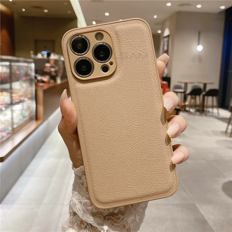 thumbnail image 1 of Korea Leather Texture Case For iPhone 15 14 13 12 Mini 11 Pro Max XS XR 8 7 Plus Plain Original Silicone Soft Shockproof Cover, 1 of 5