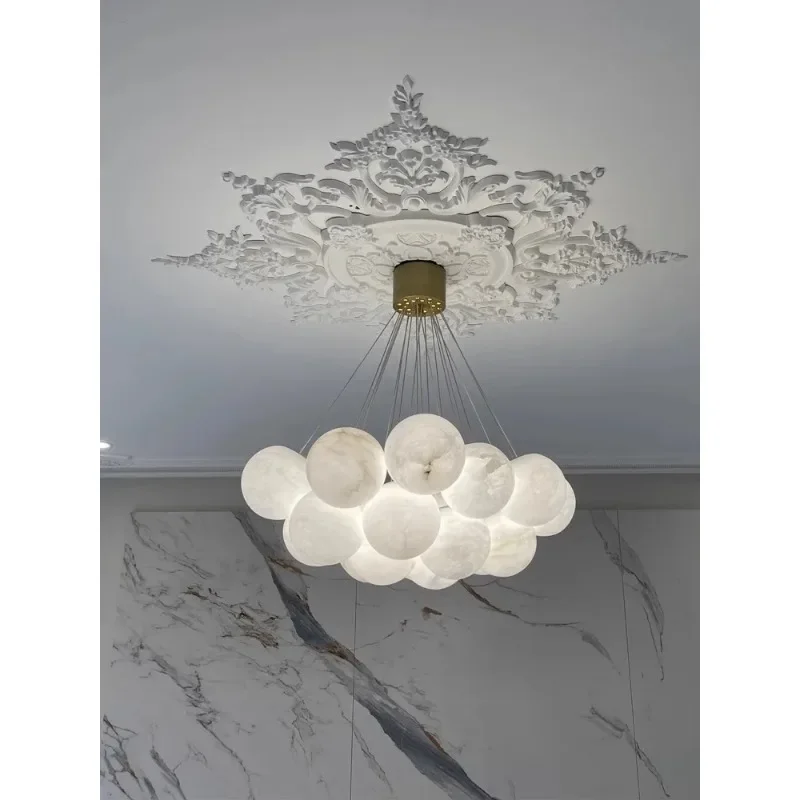 Home Deco G9 LED Marble Ball Bouquet Alabaster Series Trendy Chandelier Lighting Lustres Hanging Lamps For Living Room