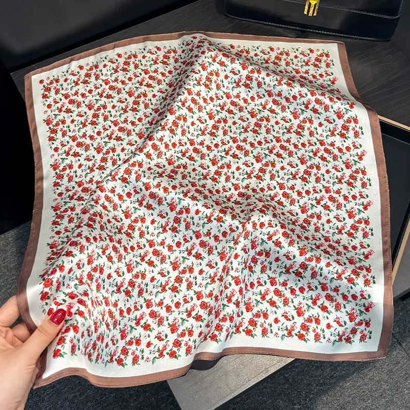 100% Pure Silk Square Scarf Women Dot Print Neckerchief Bandana