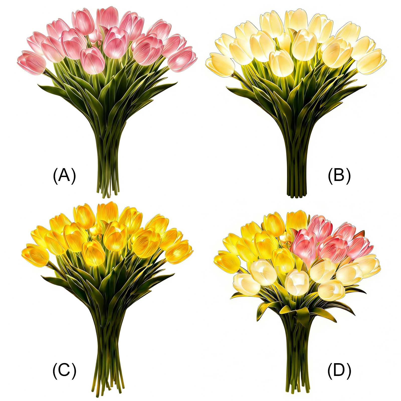 15 Stück künstliche Blumen-Nachtlampe, strahlendes, romantisches Tulpenlicht, warmes Licht, blumenförmige Umgebungslampe für Schlafzimmer, Nachttisch-Dekoration – Detail 16