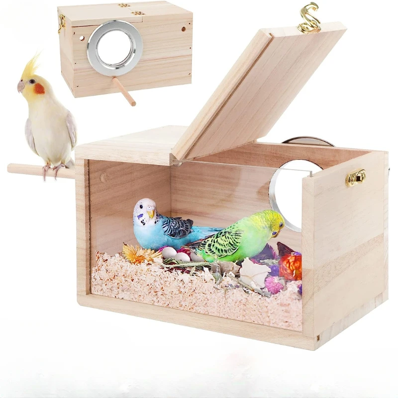 

Transparent Design Parakeet Cockatiel Bird House Nest Easy to Clean Parrot House Smooth Edges Parakeet Nesting Box Bird Supplie