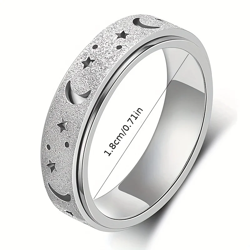 1pc Anxiety/ Fidget Ring Made Of Stainless Steel Rotatable Design Trendy Moon And Star Design Multi Colors To Choose Match 4