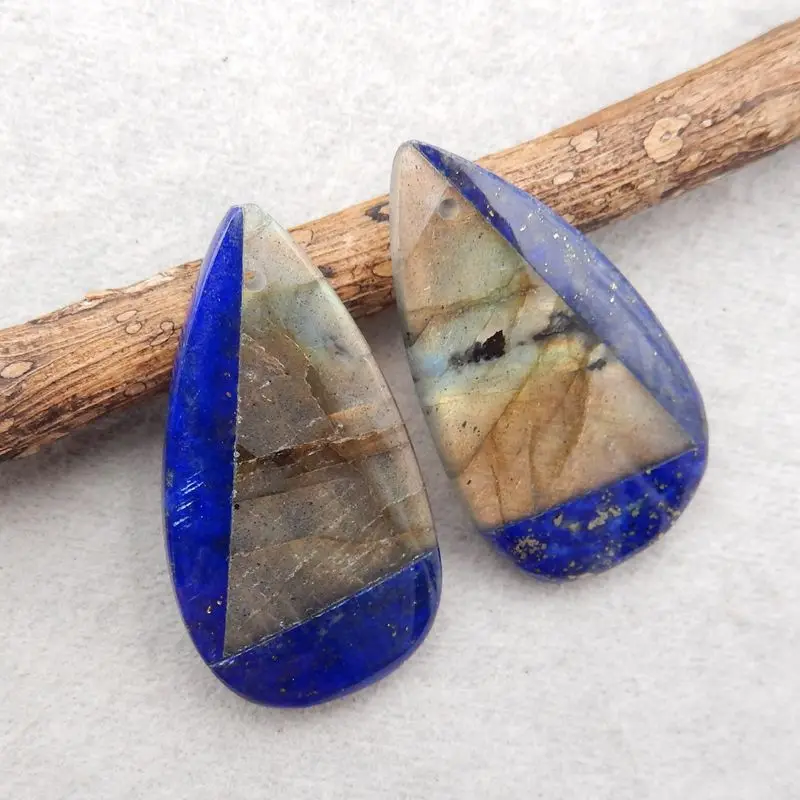 Semiprecious Stone Natural Lapis Lazuli Labradorite Women Earrings Accessries Fashion Jewelry 34x18x5mm 9g