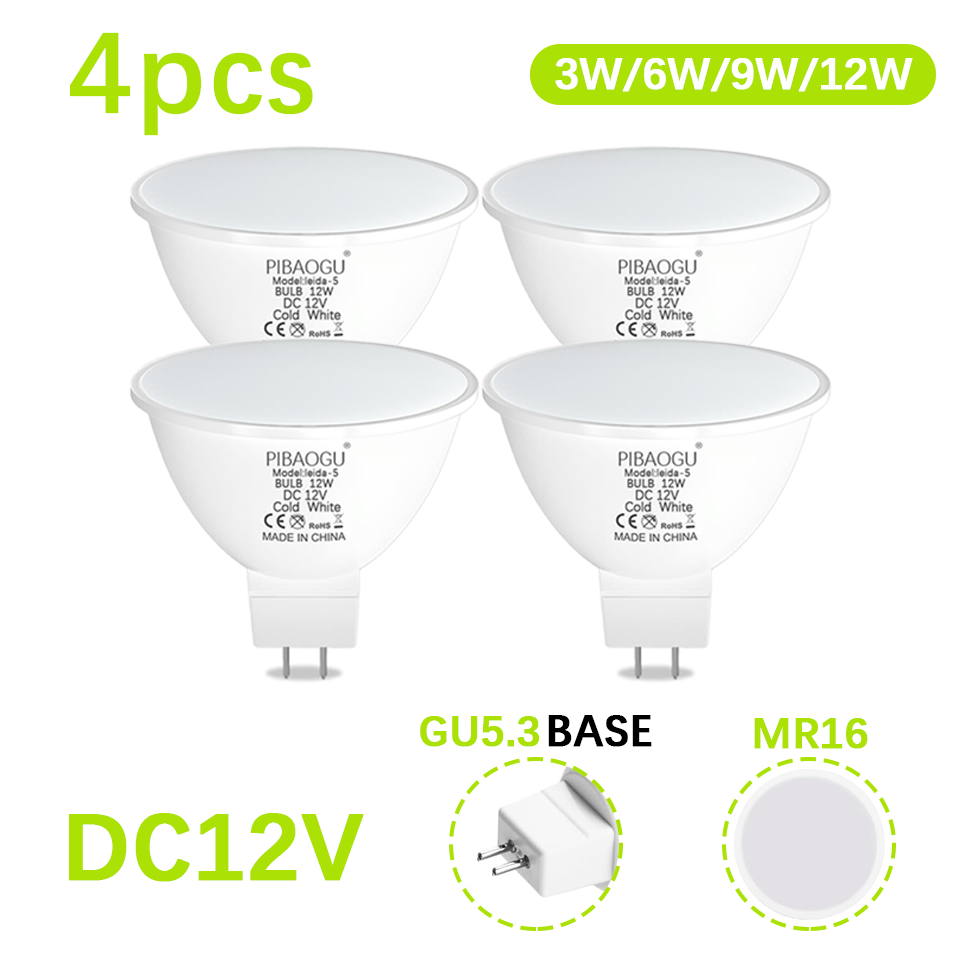 4PCS LED Lights MR16 Light Bulbs GU5.3 Led Spotlight DC12V Bombillas Spot Light Replace The 50W Halogen Lamp For Home Decoration